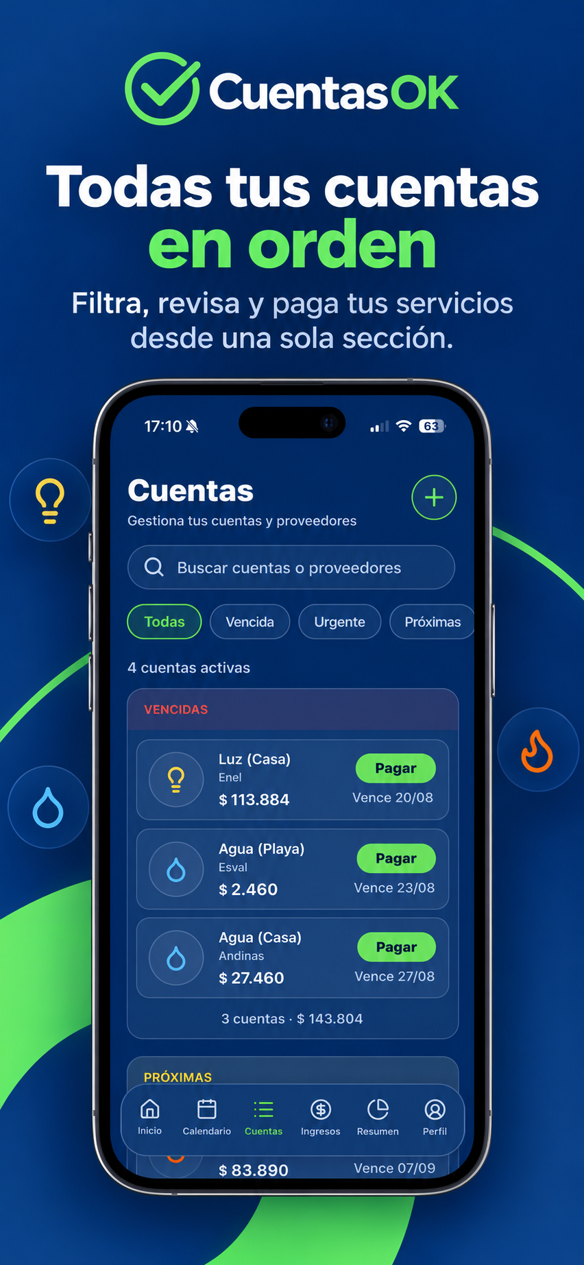 Listado de cuentas de CuentasOK