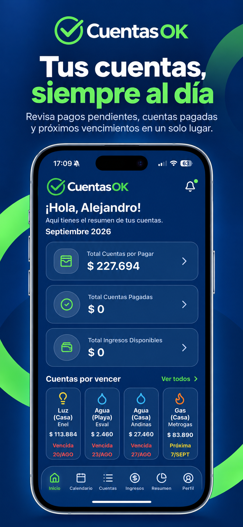 Vista promocional de la pantalla de inicio de CuentasOK